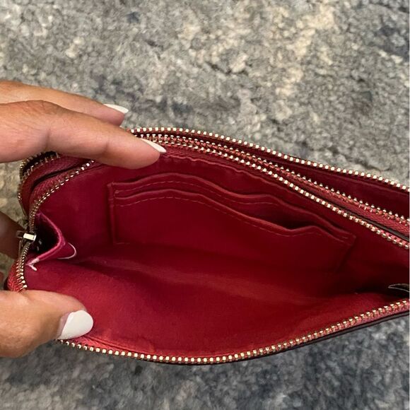 Coach Wristlet Double Zipper Small Wallet Pebbled Leather Watermelon #H1781 - Picture 11 of 15